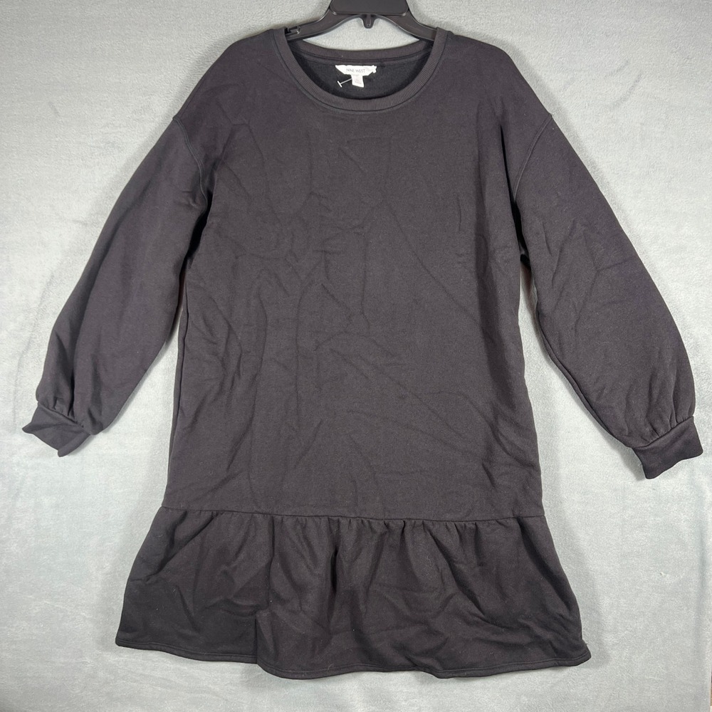 Nine West Womens Sweatshirt Dress XL Black Ruffle Hem Long Sleeve Tunic